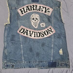 Harley-Davidson Blue Denim Vest with Skull Design